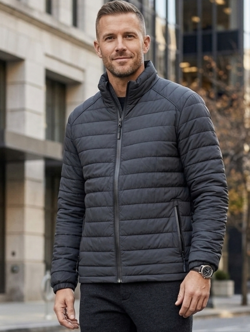 Cole Haan Grandseries Men's Black Quilted Puffer Jacket Size L (Note Pkt Zipper)